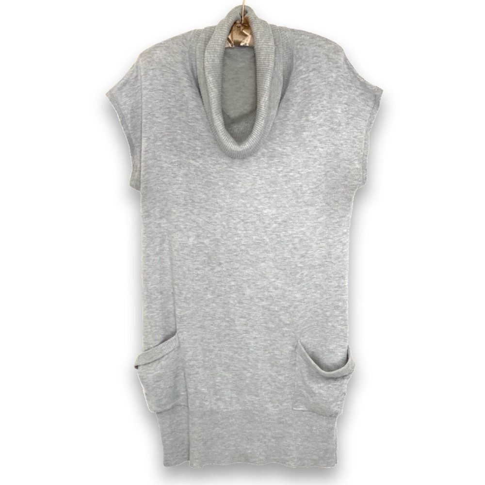 Grey Sleeveless Cowl Neck Sweater with Pockets